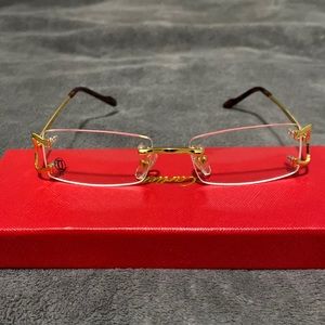 Wire frame rimless rectangular clear lens Cartier Buffalo Horns